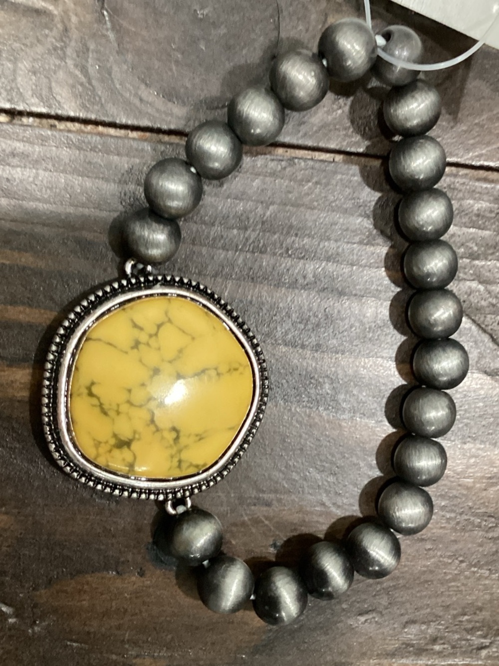 Yellow Howlite Bead Stretchβ Bracelet with Silver-Tone Accents